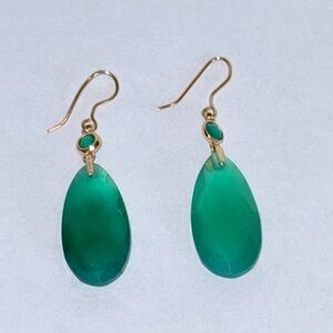 Elegant Green Onyx 14k yellow gold  Teardrop Earrings